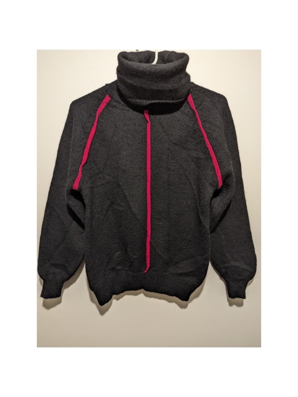 Vintage Oscar de la Renta Black Turtleneck Sweater with Pink Trim
